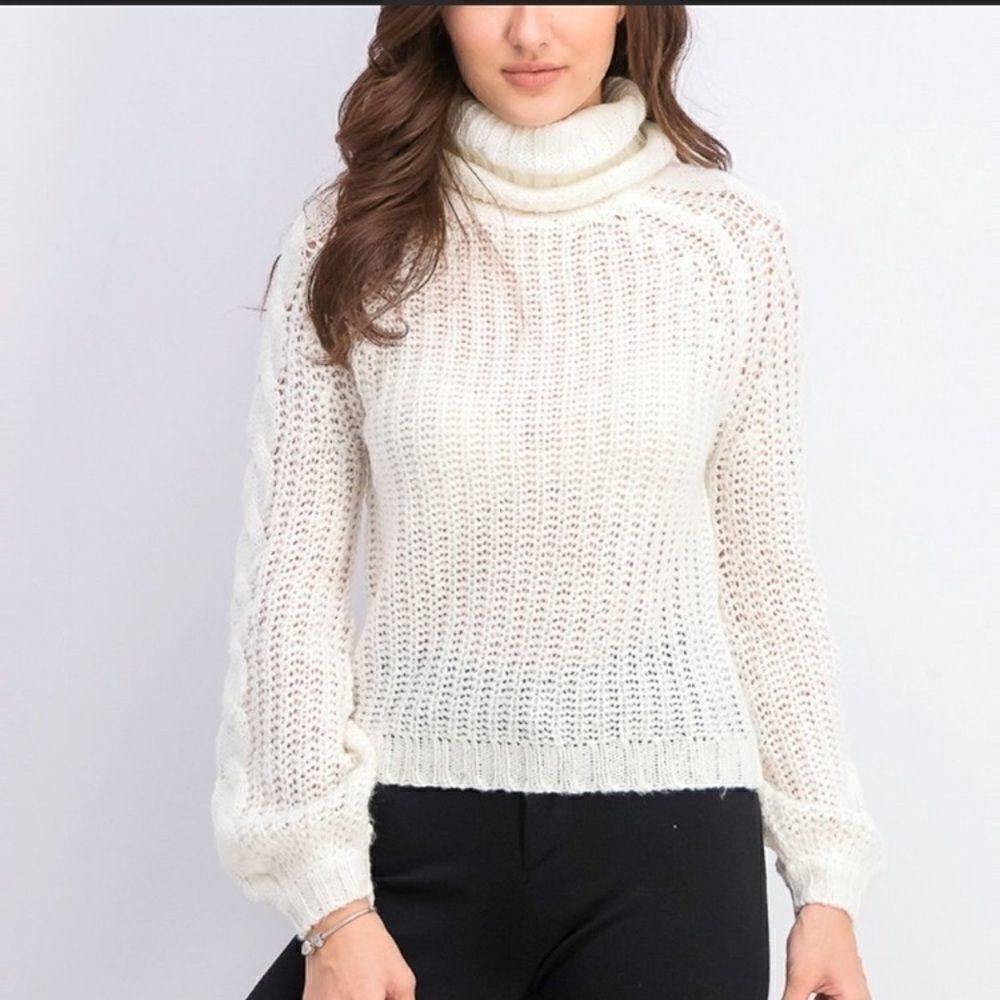 NWT Planet Gold Egret cozy cables turtleneck sweater size Small
